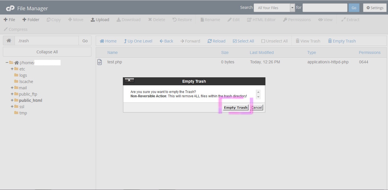 how to del files cpanel 06 - خالی کردن سطل زباله هاست در سی پنل | (Trash) یا زباله های هاست